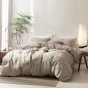 BDEAR 3 Pieces Linen Grey Duvet Cover King Size 104'' W x 90'' L, 100% Washed Cotton Duvet Cover with Zipper Closure Plus 2 Pillowcases, Oeko TEX Standard Certificated, and Breathable, Cozy Feel