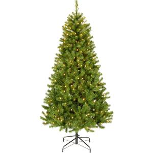 National Tree Company 6 ft Pre-lit Artificial Christmas Tree, North Valley Spruce, 300 Clear Lights, Hinged Branches, 800 Branch Tips, Includes Stand, Green