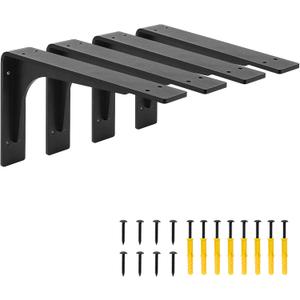 10"x 6"Shelf Brackets,L Shelf Brackets,max Load 300lbs, Vertical Angle, Premium Alloy Metal Heavy Duty Shelf Bracket, high Strength Mounting Hardware Included, Corner Brace Joint,Pack of 4.