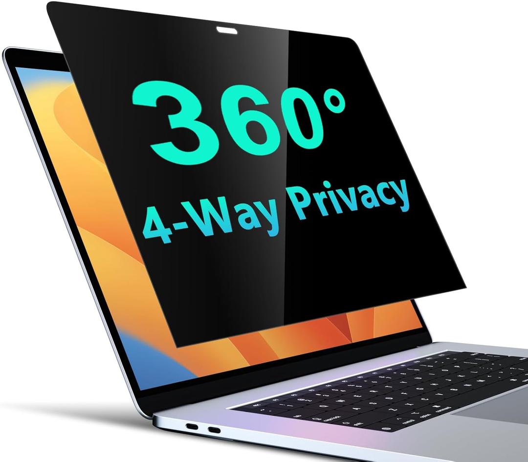 PYS 4-Way Privacy Screen for MacBook Pro 13 Inch (2016-2022, M1, M2) & MacBook Air 13 Inch (2018-2021, M1) - 360 Anti-Spy Filter, Matte Anti-Glare Protector, Scratch-Resistant Film, Laptop Privacy Filter Shield (Black)