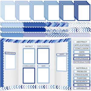Fuyoooo 90 Pcs Science Fair Board Supplies 60 Trim Scalloped Bulletin Board Borders 24 Presentation Board Subtitles 6 Science Fair Titles for Classroom Display Boards (Blue Boho)