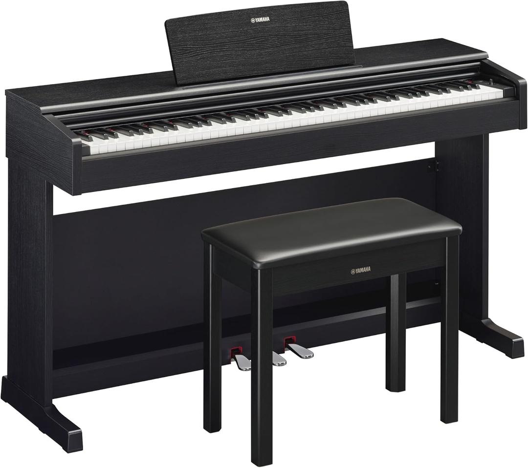 Yamaha Arius Series 88-Key Weighted Action Upright Digital Piano, CFX Concert Grand Piano Voice, 3-Pedal Unit, Bench Included, Classic Upright Design, Black YDP145B