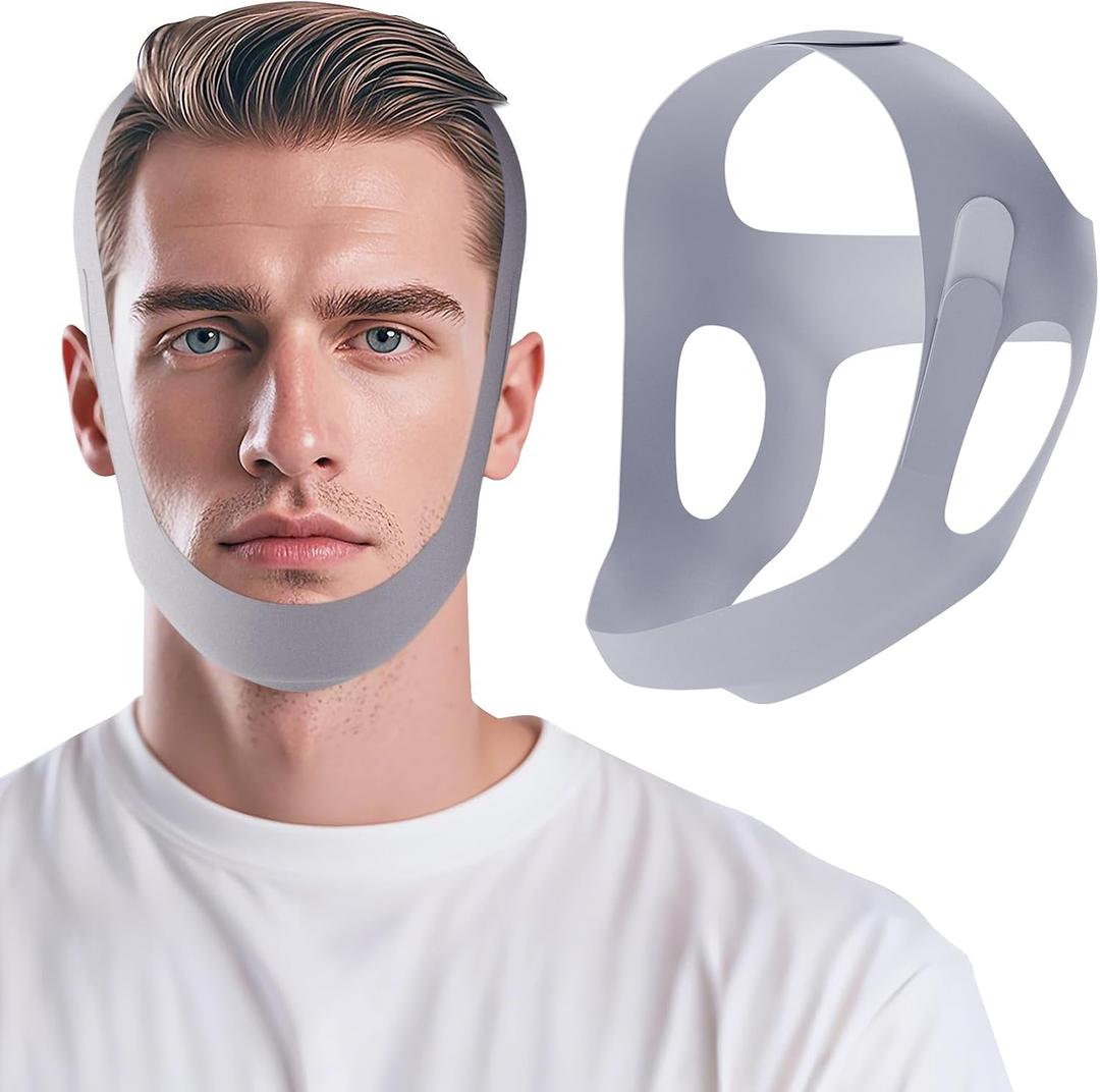 OHELEEP Anti Snore Chin Strap for CPAP Users, Snore Stopper Adjustable, Chin Strap for Sleeping Comfortable Stop Snoring Solution, Anti Snoring Devices Breathable and Reusable, Gray, M