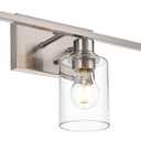 Metal Brushed Nickel 3 Lights Wall Light,Indoor Vanity Light Fixture with Clear Glass Shade Farmhouse Bathroom Lighting Fixtures Over Mirror for Porch Workshop