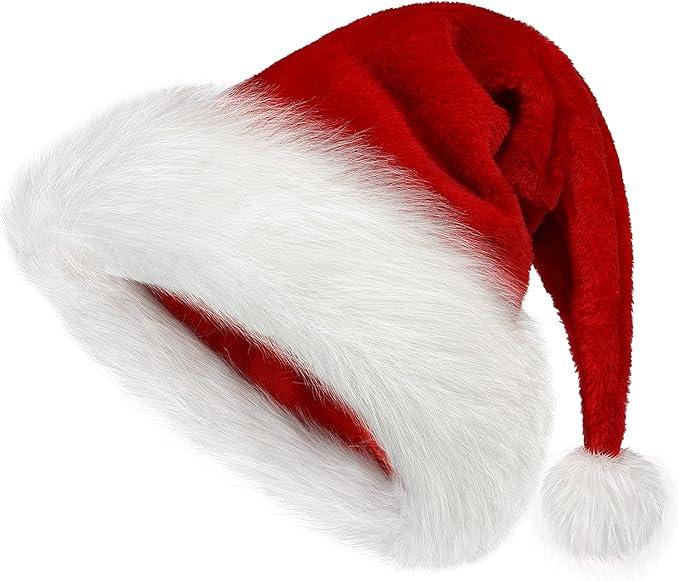 Christmas Hat, Santa Hat Holiday for Adults Unisex Velvet Comfort Extra Thicken Fur Xmas Hat for New Year Festive Party