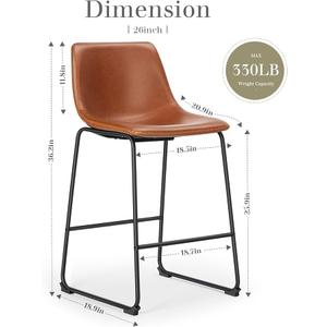 DUMOS 26 Inch Counter Height Bar Stools Set of 2, Modern Faux Leather High Barstools with Back and Metal Leg, Bar Chairs for Kitchen lsland, Brown