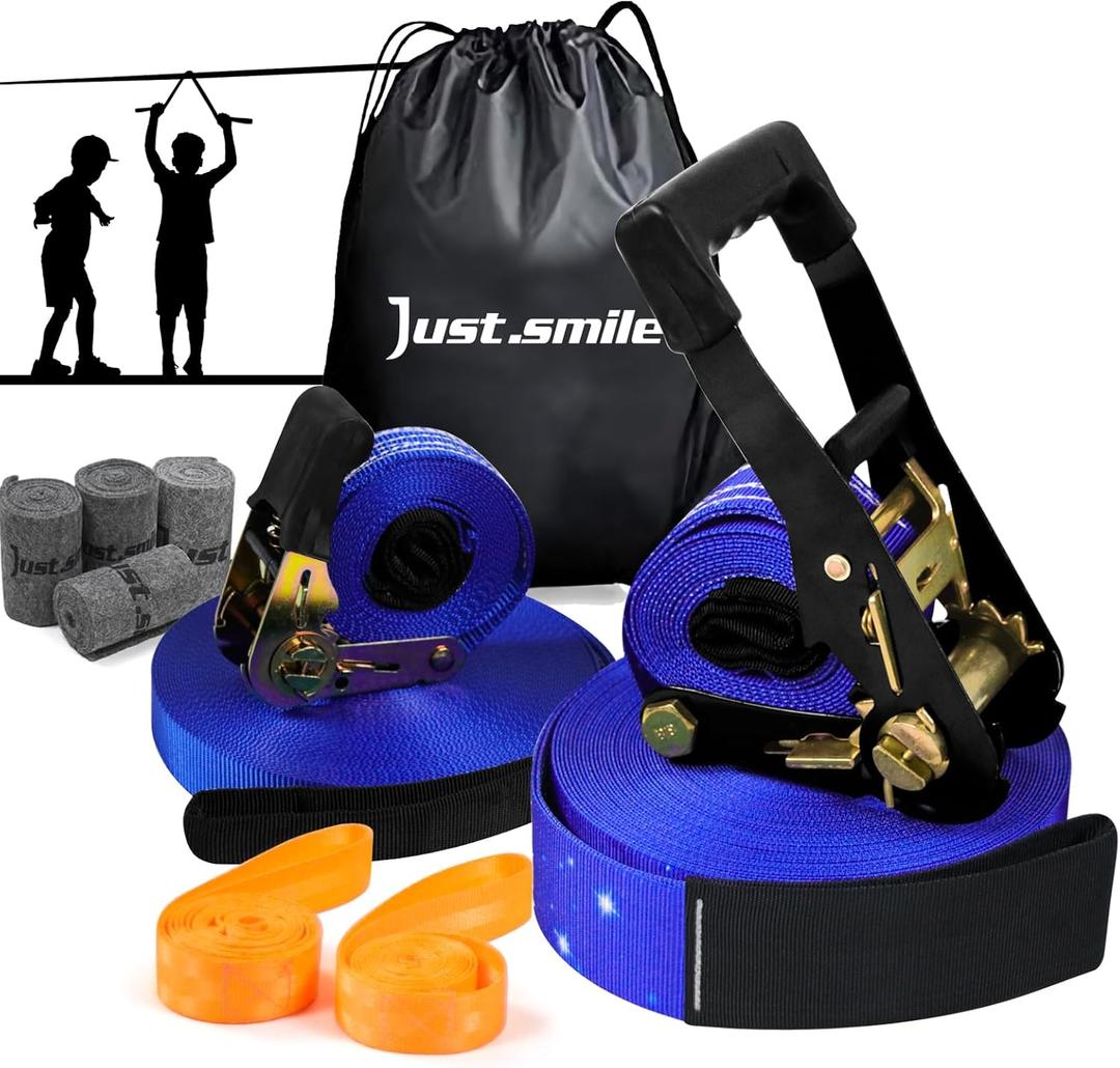 Slackline Kit Slakcline Longer 60ft with Tree Protectors Arm Trainer and Carry Bag,Slack Lines for Backyared for Kids and Adults