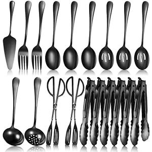 Yetene 19 Pieces Serving Flatware Set Including Stainless Steel Spatulas, Forks, Spoons, Perforated, Soup, Skimmers Spoon, Buffet Tongs, Heavy Duty Serving Tongs for Home(Black)