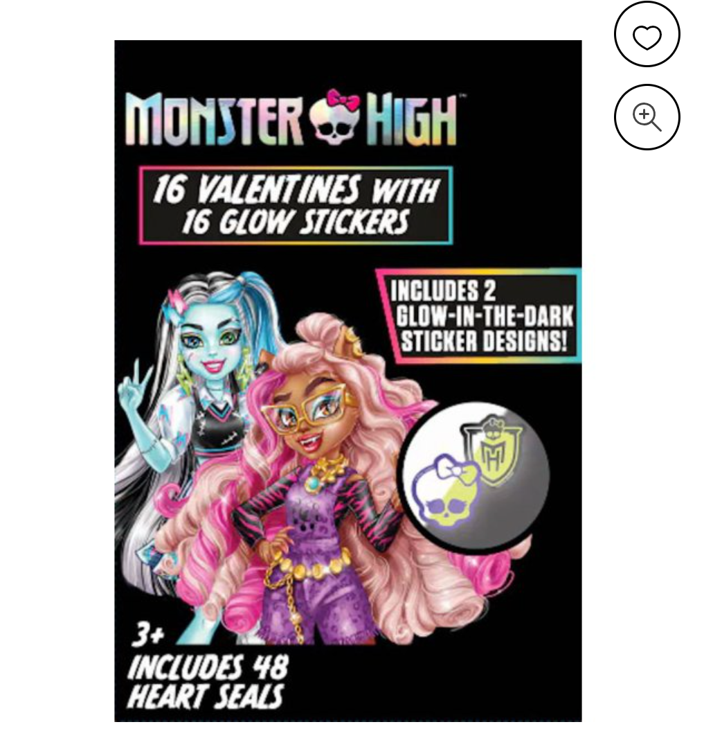 Monster High 16 Valentines Cards with Glow Stickers 2 Packs