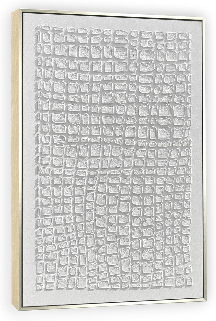 Hand Painted White Textured Abstract Oil Painting Wall Art Modern Large Framed Artwork for Living Room Hallway 46x31 Vertical Wall Decor (AllWhite)