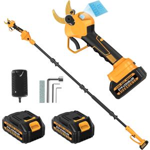 2-in-1 Pole Pruning Shears Cordless, 1.6" Cutting Diameter Electric Pruning Shears with Extension Pole, 21V 24.0Ah Battery Powered Pruner, 13.7FT Reach Power Pole Pruner for Tree Trimming