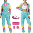 Women's 80s 90s Outfits Tracksuit Costume 5 Piece Color Block Retro Windbreaker Accessories Track Suits