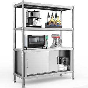 YITAHOME NSF Stainless Steel Shelves 4 Tier, 48"*18"*60" Storage Shelf Unit with Cabinet, Heavy Duty Shelving for Kitchen Garage Office Restaurant Warehouse