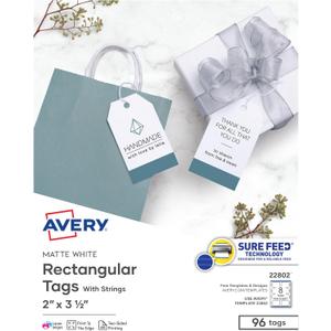 Avery Printable Tags With Strings, Rectangle, 2" x 3 1/2", White, Pack of 96