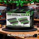 Magnetic Socket Organizer Holder Tool: 8PCS Set includes 2PCS 1/4", 4PCS 3/8", 2PCS 1/2" Drive Socket Storage Trays Toolboxs, Holding 199 Slots Soft Rubber Covering Black Green (sockets not included)