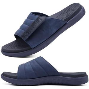 ONCAI Mens Sandals Adjustable Straps Orthotic Plantar Fasciitis Open Toe Athletic Sport Slides with Soft Comfy Arch Support Footbed, Size 9.5