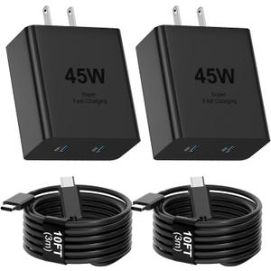 2Port 45W Super Fast Charger Type C, 45W USB-C Charger Android Phone Charger Fast Charging for Samsung Galaxy S26 Ultra/S26+/S26/S25 Ultra/S25+/S25/S24/S23/S22/Note10+/Tab S9 with 2X 6.6ft Type C Cord