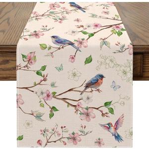Spring Table Runner 13x72 inch, Floral Bird Spring Decor for Table, Party, Home - Farmhouse Floral Decroations