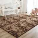 Litanika 9x12 Shag Area Rug for Living Room Bedroom, Tie-Dyed Brown High Pile Soft Plush Shaggy Furry Bedside Playroom Dorm Carpet, Non-Slip, Non-Shedding Modern Indoor Floor Rug
