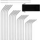 Reusable Stainless Steel Drinking Straws, 20 Pcs 4 Size - 6.3'' 7.1'' 8.5'' 10.5'', BPA Free Long Short Smoothie Drinking Curved Bent Straws With 2 Brushes and Carry bag, Fit for 10/20/30 oz Tumblers