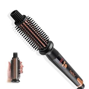 Curling Iron Brush, Ceramic Tourmaline Ionic Hair Curling Wand, Curling Brush with Barrel & Anti-Scald Bristles for All Hair Types