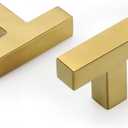 goldenwarm Brushed Brass Cabinet Knobs Kitchen Cabinet Hardware - LSJ12GD Gold Knobs for Bathroom Cabinets Modern Square T Bar Drawer Knobs Brass Hardware Pulls 2"(50mm Overall Length 25 Pack (single hole knob)