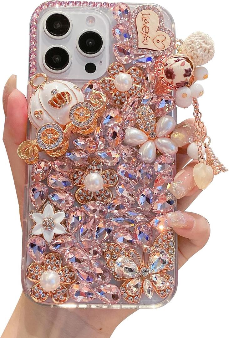 iFiLOVE for iPhone 13 Pro Max Bling Diamond Case, 3D Luxury Sparkle Glitter Crystal Rhinestone Butterfly Flower Pendant Charm Case Cover for Girls Women Kids (Pink) iFiLOVE for iPhone 13 Pro Max Bling Diamond Case, 3D Luxury Sparkle Glitter Crystal Rhinestone Butterfly Flower Pendant Charm Case Cover for Girls Women Kids (Pink)