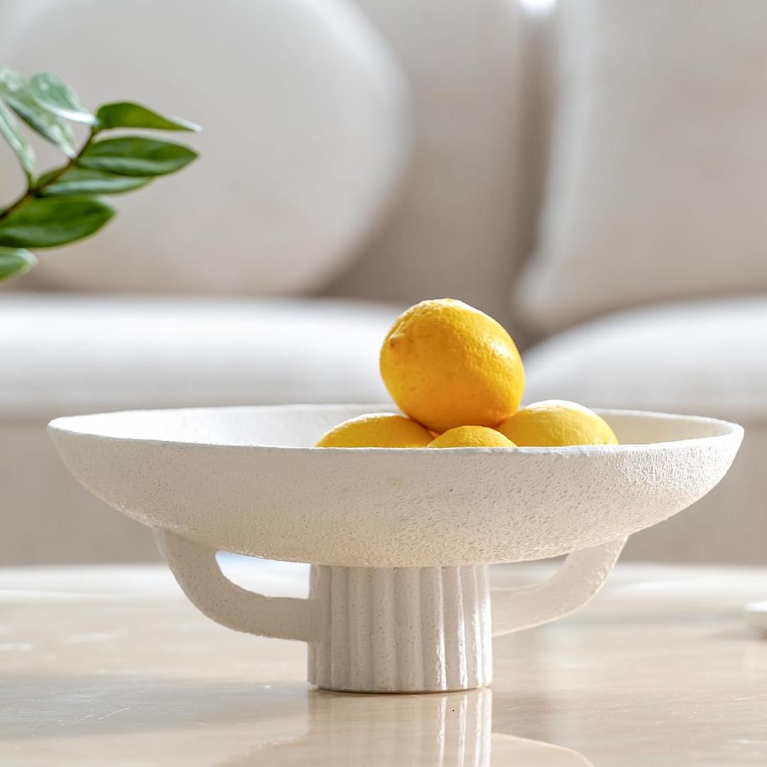White Resin Decorative Bowl for Boho Modern Home Decor, 11.2" Large Elegant Pedestal Kitchen Fruit Bowl/Key Holder/ Potpourri for Entryway Table, Coffee Table, Dining Room,Table Centerpiece Bowl