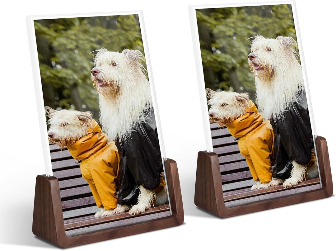 4x6 picture frames, Solid Rustic Wooden Photo Frames with Walnut Wood Base and High Definition Acrylic Glass Covers - for Tabletop or Desktop Display (4x6 inch, Vertical 2Pack)