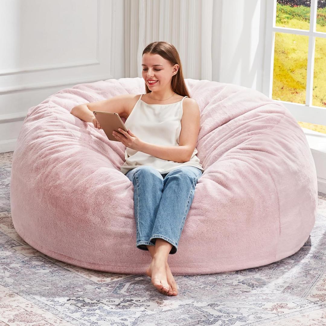 Hobestluk Bean Bag Chairs Giant Beanbag Chair with Filler, Memory Foam Bean Bags with Fluffy & Machine Washable Cover, Bean Bag Chairs for Aduts for Living Room, Bedroom (Pink, 4FT - 44 x 44 x 24)
