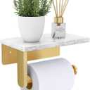 Brushed Gold Toilet Paper Holder with Natural Marble Shelf, 304 Stainless Steel Screw Wall Mounted, Tissue Roll Paper Holder Dispenser for Bathroom Washroom