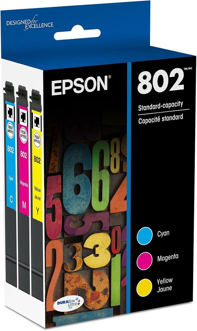EPSON 802 DURABrite Ultra Ink Standard Capacity Color Combo Pack (T802520-S) Works with WorkForce Pro WF-4720, 4730, 4734, 4740