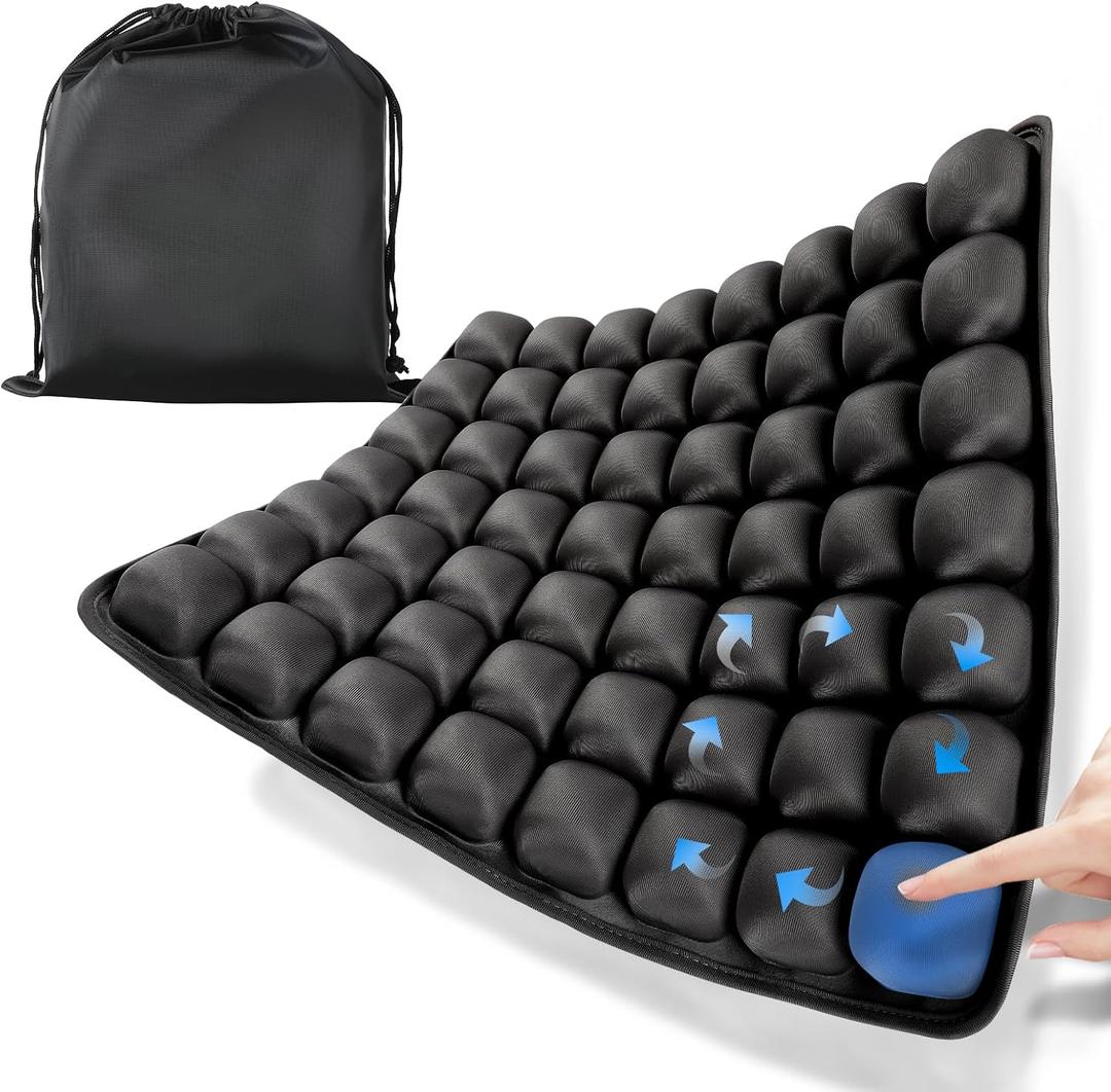 Inflatable Seat Cushion for Long Flights Airplane Travel Cushion- Portable Ergonomic Support Wheelchair Cushions with Coccyx Pain Relief (Black)