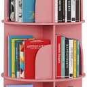 SpaceAid 5 Tier Rotating Bookshelf Tower, Spinning Bookcase Lazy Susan, Revolving 360 Book Shelf Storage Round Carousel, Vertical Rotate Turning Spiral Corner Organizer, Pink