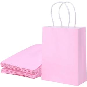 SUNCOLOR 25 Pieces 6" Mini Goodie Bags Small Pink Gift Bags with Handle for Party Favor Bags(Pink)