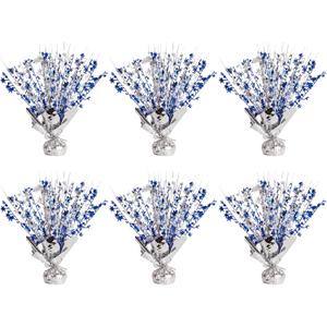 6 Pack Metallic Foil Spary Centerpieces for Tables, Silver Navy Blue Centerpieces for Tables Decorations, Star Brust Table Centerpieces for Birthday Graduation Wedding Baby Shower Party