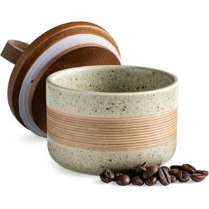 Miamolo Small Ceramic Jar with Lid, Coffee Canister Coffee Container Kitchen Food Storage Jars for Spice Sugar Tea Bag, Stackable Decorative Jars for Countertop, 5 fl.oz (Beige)