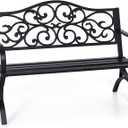 Sophia & William 50" Outdoor Garden Bench Patio Park Bench, Cast Iron Metal Frame Furniture with Floral Design Backrest for Porch Yard Lawn Deck, Black