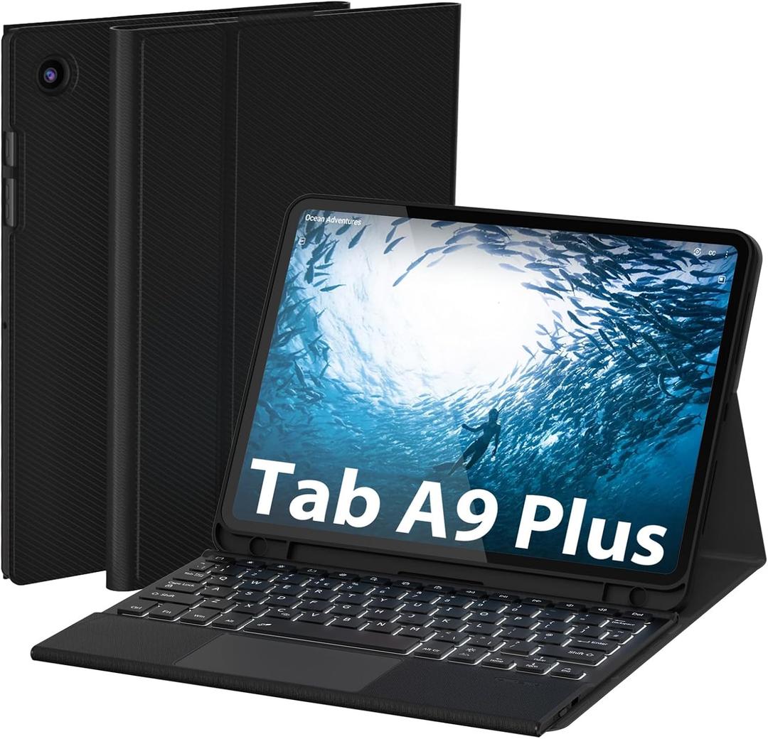 Doohoeek Backlit Bluetooth Keyboard Case Touch for Samsung Galaxy A9+ Plus 11-inch 2023, Keyboard with Trackpad with 7-Color Backlit and Multi-Angle Kickstand for Galaxy Tab A9 Plus