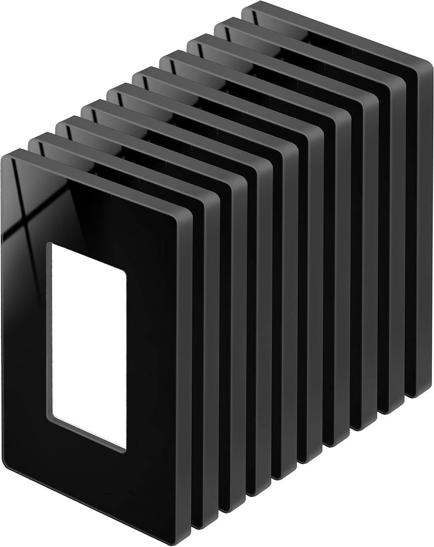 BESTTEN 10 Pack Black Screwless Wall Plate, 1-Gang Gloss Decor Outlet Cover, Decorator Switch Plate, Unbreakable Polycarbonate Decorative Switch Cover, H4.69" x W2.91", Standard Size Gloss Black
