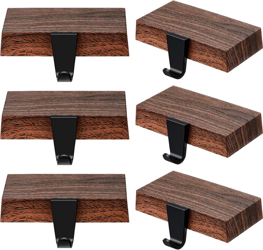 Zhengmy 6 Pcs Christmas Stocking Holders for Mantel Metal Hanging Hooks Stocking Hangers for Fireplace Xmas Party Decoration(Dark Wood)
