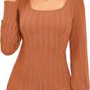 GRACE KARIN Womens Fall Long Sleeve Trendy Tops 2025 Square Neck Ribbed Casual Shirts Cozy Basic Sweater (Small, Orange)