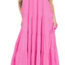 chouyatou Women's Summer Boho Flowy Spaghetti Strap Maxi Dress Smocked Back Casual Swing Beach Sundress (Pink, S)