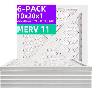 10x20x1 MERV 11 (6-Pack) Pleated Air Filter (Actual Size: 9.75"x19.75"x0.75") MPR 1200 & FPR 7, Furnace Air Filters,10x20x1 air filter