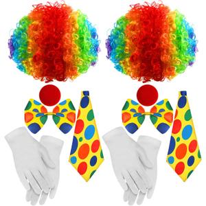 JaGely 10 Pcs Clown Costume Set, Clown Nose Wig Bow Tie White Gloves Funny for Halloween Christmas Carnival Circus Cosplay Party