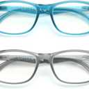 2 Pack Computer Reading Glasses Blue Light Blocking Anti Eyestrain Flexible Lightweight Square Readers for Women Men, Magnification Strength: 2.5 x