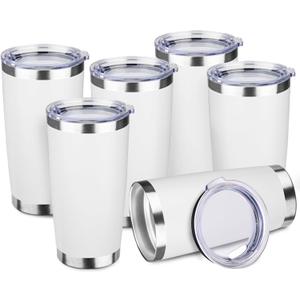 StarSpeed 20oz Tumbler Bulk with Lid, Stainless Steel Insulated Tumblers Double Wall Vacuum Insulated Travel Mug, Powder Coated Coffee Cups for Hot and Cold Drinks(White,6)