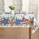 Horaldaily 4th of July Tablecloth 60x104 Inch, Patriotic Eucalyptus Star Independence Day Memorial Day Table Cover for Party Picnic Dinner Decor (White)