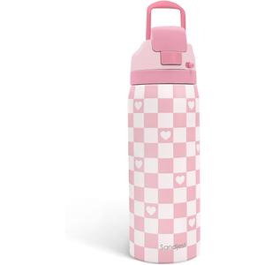 Checkered Heart Insulated Stainless Steel Water Bottle with Straw for Sports and Travel, 32oz, Gifts for Women Girls Friends Teens Birthday Christmas