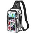 Busiuw Clear Backpack Stadium Approved with Adjustable Reinforced Straps, 3 in 1 Clear Crossbody Bag for Festivals and Games (Black)